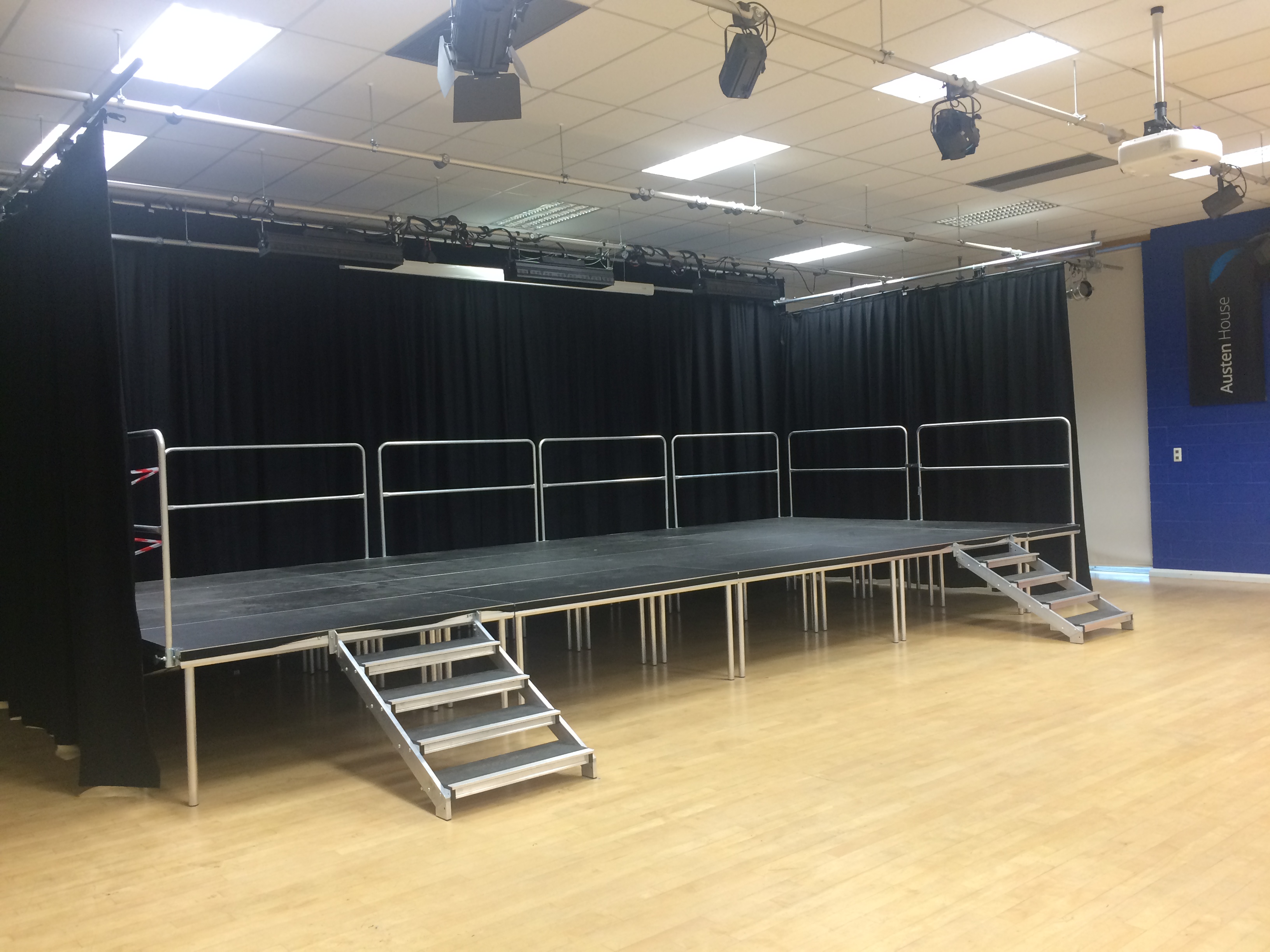 Portable School Stage with curtains by Abacus Stagetech